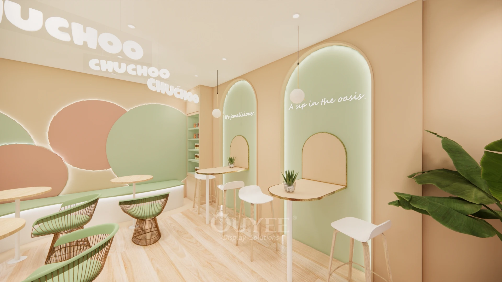 Customized Wooden Milk Tea Counter Showcase Decor Bubble Tea Shop Bar