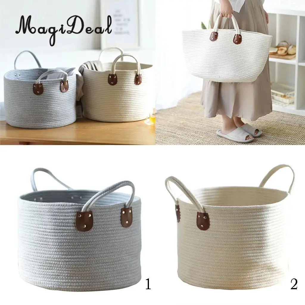 Large Capacity Foldable Round Woven Cotton Rope Rope Storage Basket For