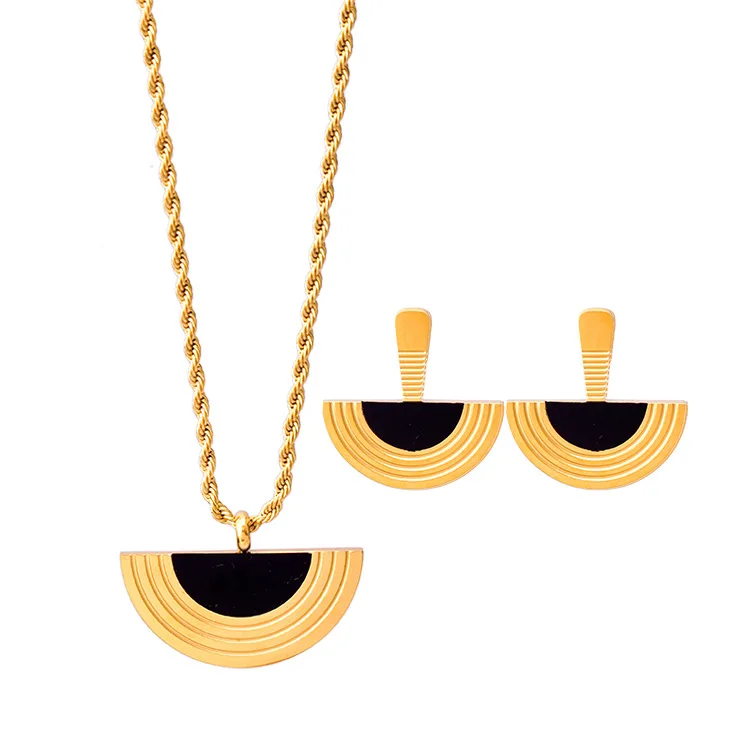 New Design Pearl Shell  Top Quality Waterproof 18K Gold Titanium Steel Popular Jewelry Necklace Earrings Sets for Women