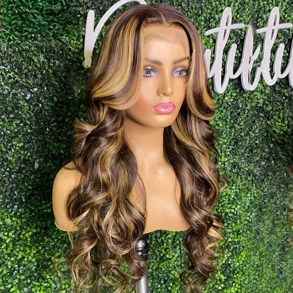P4/27 Parrucca frontale in pizzo HD con onde del corpo colorate in evidenza Parrucche pre-pizzicate con capelli umani per donne nere_voghion.com