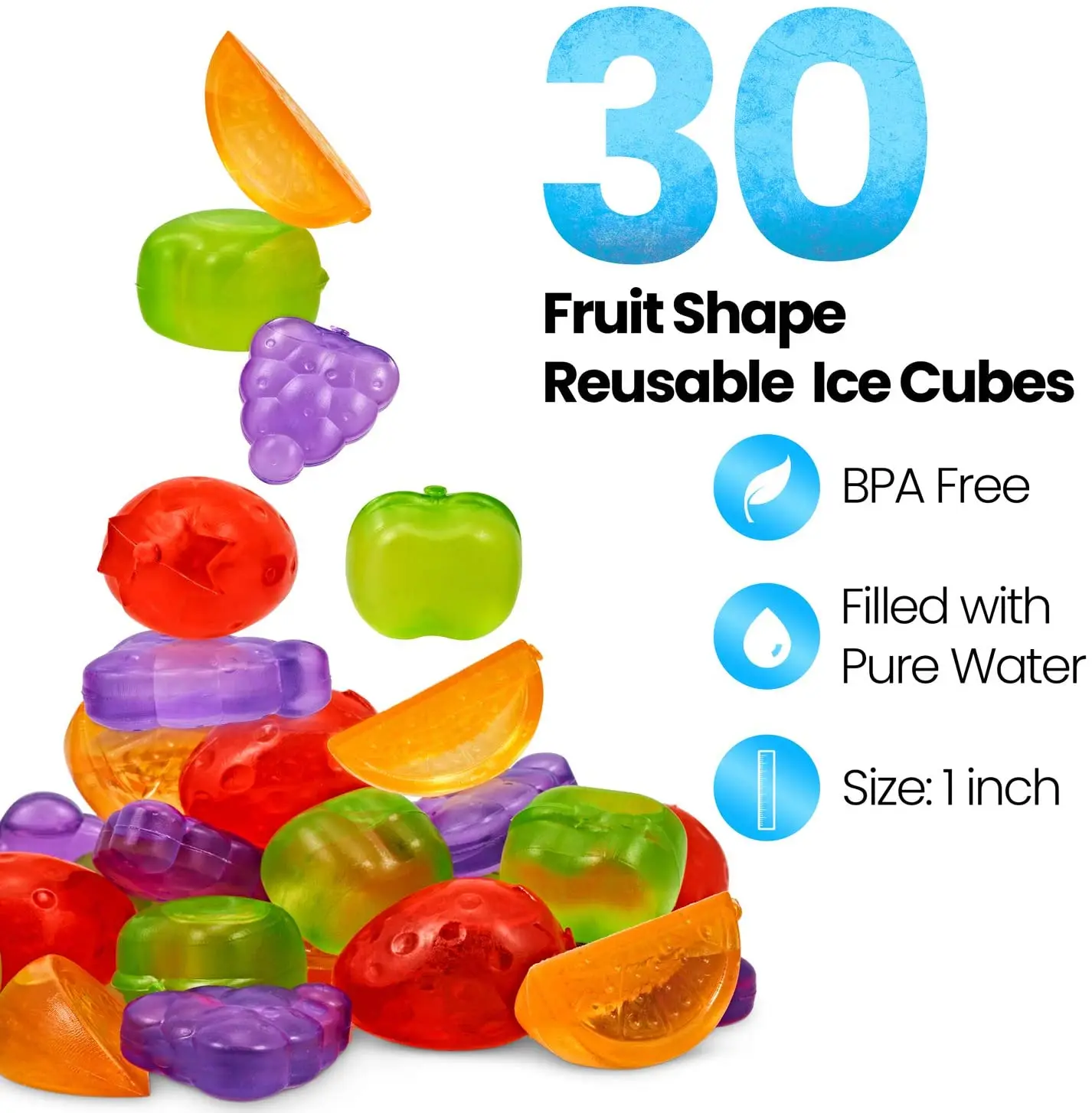 Reusable Ice Cube, 60 pack Refreezable Plastic Ice Cubes Reusable, Square  Ice Cube for Drinks BPA Free (Multicolor)