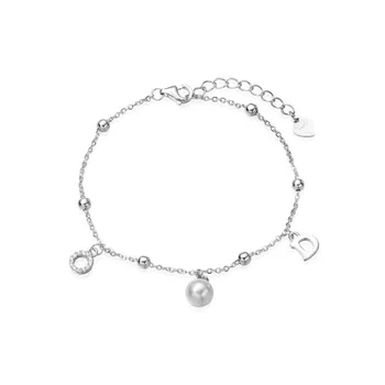 Wholesale 925 Sterling Silver Word Circle Add Pearl Shaped Jewelry For Girls 14K Gold Plated Bracelet