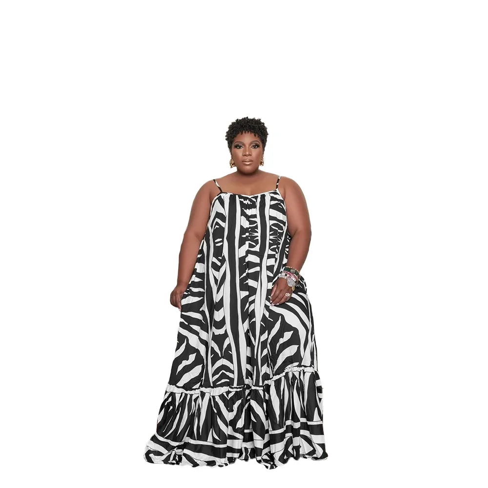 Fashion Design Summer Plus Size 4XL 3XL 2XL XL Dresses Woman Printed Maxi Sling Dress