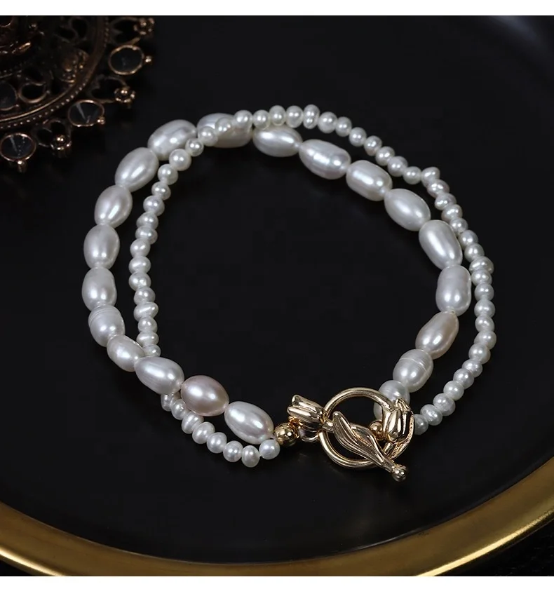 High Quality Handmade Freshwater Pearl Bracelet Irregular Pearl Strand Jewelry Women's Gift