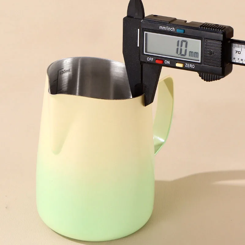 Custom Logo Stainless Steel Sharp Mouth Espresso Coffee Milk Frother Scale Measuring Cup Barista Insulated Milk Jugs Pitcher details