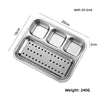 Silver-four-compartment grilling tray with oil collection grid
