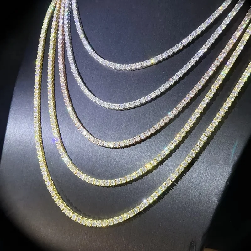 Colar tennis em prata de lei 925 com moissanite para unisexo_voghion.com