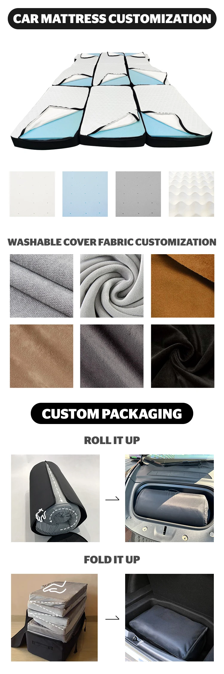 Modern Design Car Camping Mattress Bed Folded Outdoor Memory Foam For