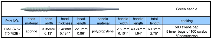 Тонкая остроконечная спиральная чистая комната полиэстера пены Esd головы CM-PS752 вытирает тампоном для чистки электроники 1