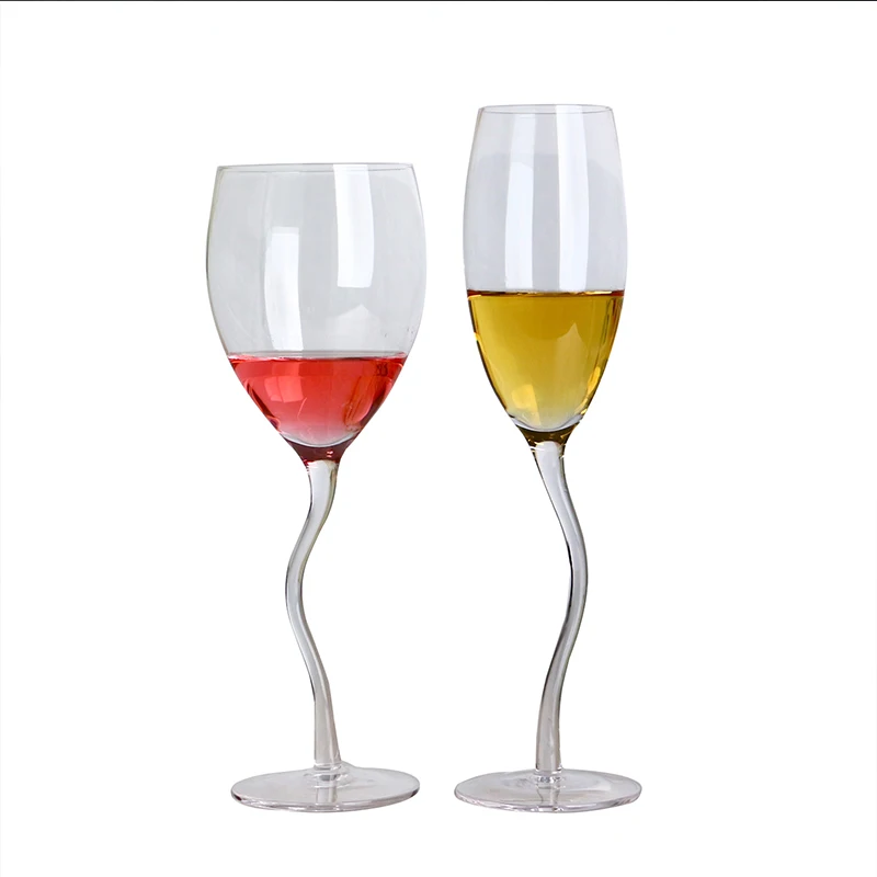 Luxury Fancy Irregular Stemmed Premium Sparkling Curved Stem Creative Crystal champagne Glasses Gift Wine Glass Set