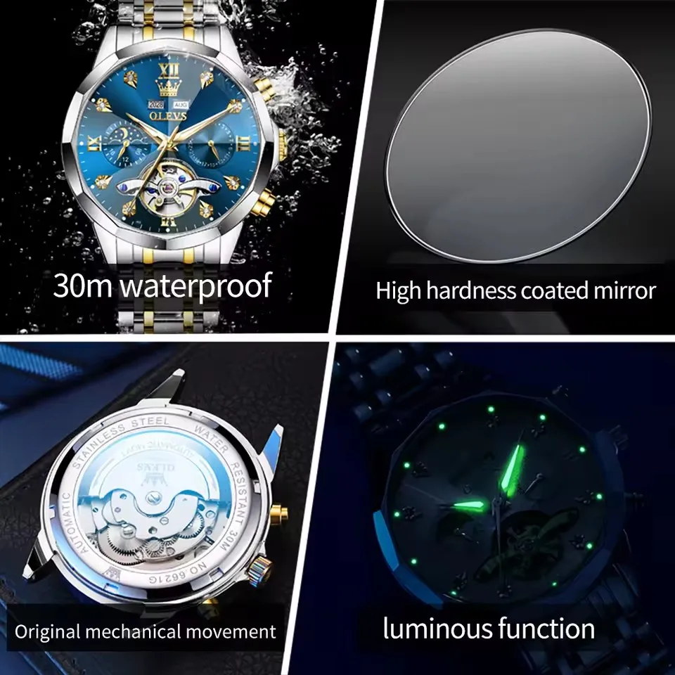 Olevs 6621 Luxury Man Watch - Skeleton Flywheel Automatic