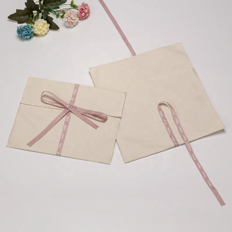 Custom Logo Printed Canvas Envelope Baby Clothing Packing Dust Bag Natural Cotton Flap Pillow Pouch Bag