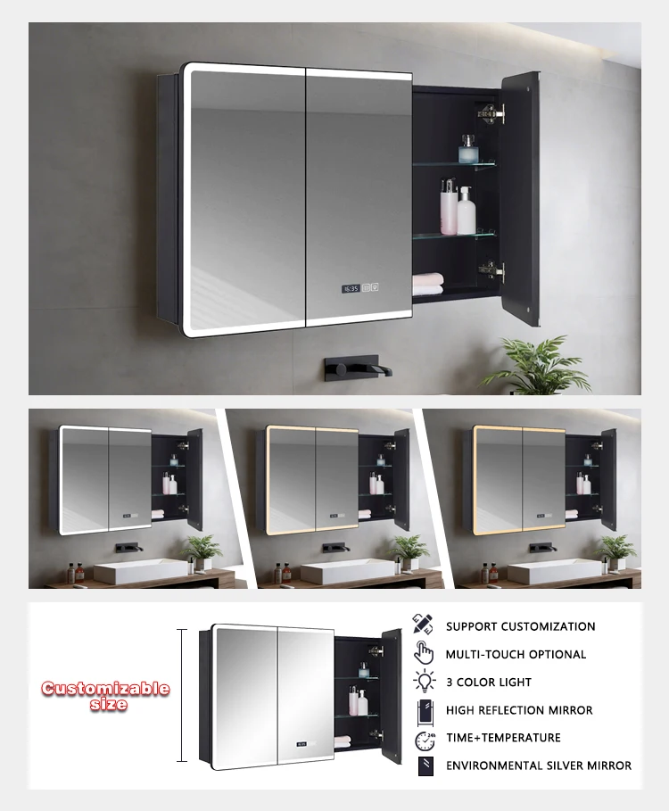 product smart medicine bathroom cabinet led mirror cabinet wall mounted mirrored bathroom vanity cabinets for apartment-4