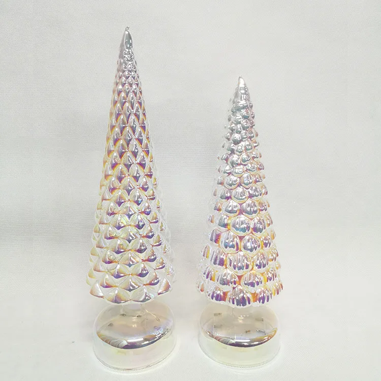 Pre illuminated light up gold best tabletop indoor led hand blown glass cone xmas christmas decor led light tree home supplier