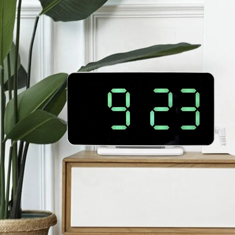 LED Mirror Digital Alarm Clock Electronic Temperature Wall Table Snooze Clock USB Watch Nightlight Home Office Smart Alarm Clock
