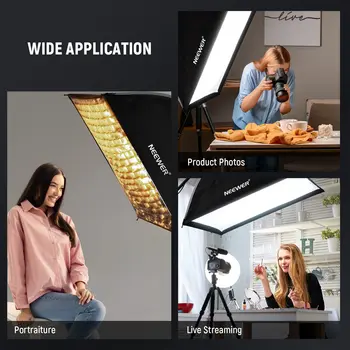 NEEWER 24"x35"/60x90cm Rectangular Softbox Quick Set up Folding Strip Soft Box Bowens Mount with Diffusers/Honeycomb Grid/Bag detail image