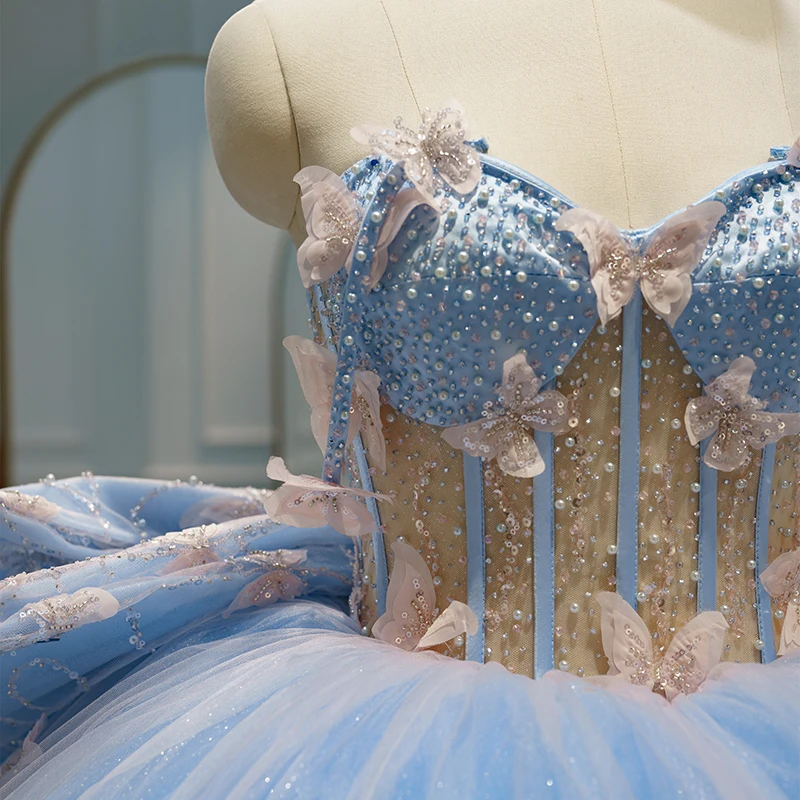 blue cinderella dress with butterflies 3D Butterfly Off Shoulder Ball Gown by Petite Adele PQ1028 L / Royal Blue