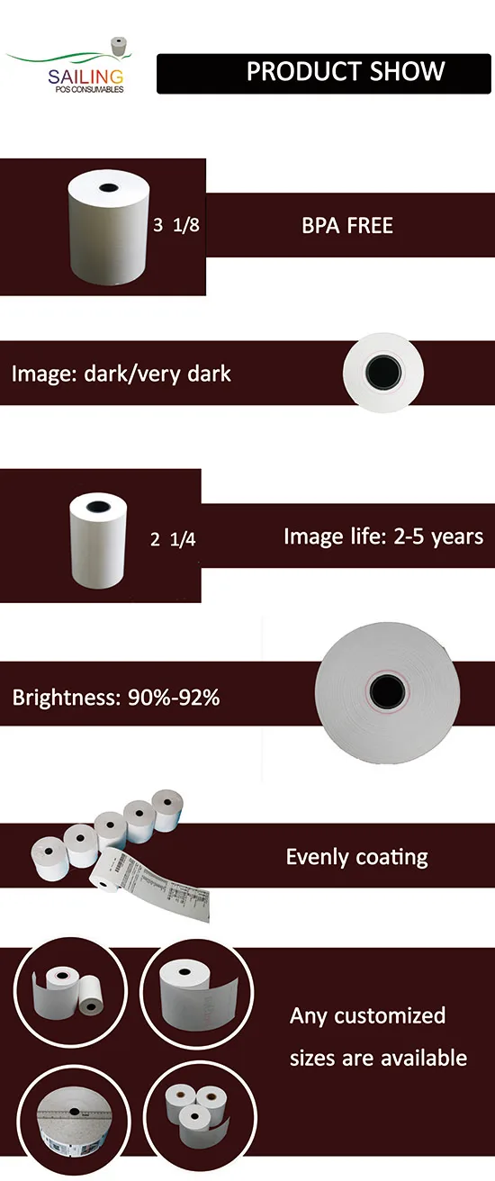 Thermal Printer Paper Roll 48 Gsm 80mm Till Roll 3 1/8 X 230 Thermal