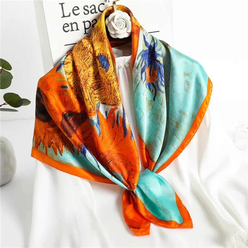 Designer New Model Fashion Print Long Square Scarf Silk Hairscarf