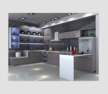 Customized high gloss grey color MDF modern furniture kitchen