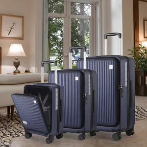 Stylish ABS PC Front Open Carry on Suitcase With Laptop Pocket Trendy Trolley Luggage Design 3 Pieces Suitcases Luggage Set
