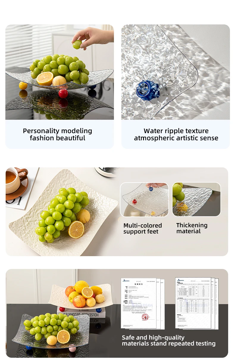 Wannuo Fashion Transparent Fruit Tray Three-piece Set Not Easily Broken Plastic Water Wave Surface Fruit Tray manufacture