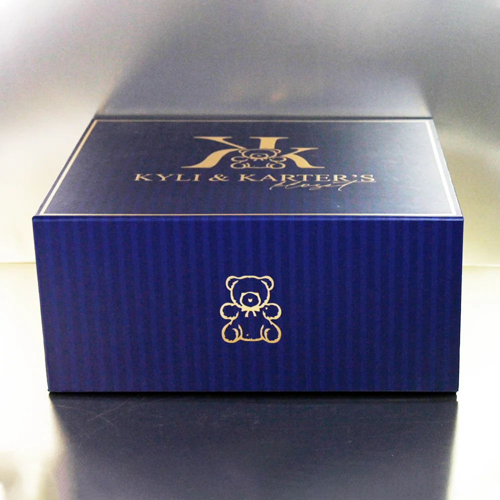 Wholesale Custom Goldem Foil Stamping Large Blue Folding Gift Box Coated Paper for Garment Dress Recycled Materials Socks