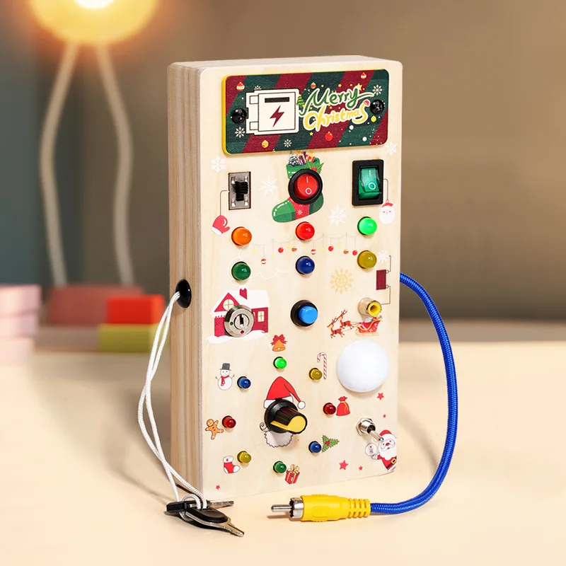 mainan pendidikan anak-anak elektronik lampu led bayi kayu sensorik papan sibuk mainan montessori untuk balita hadiah natal