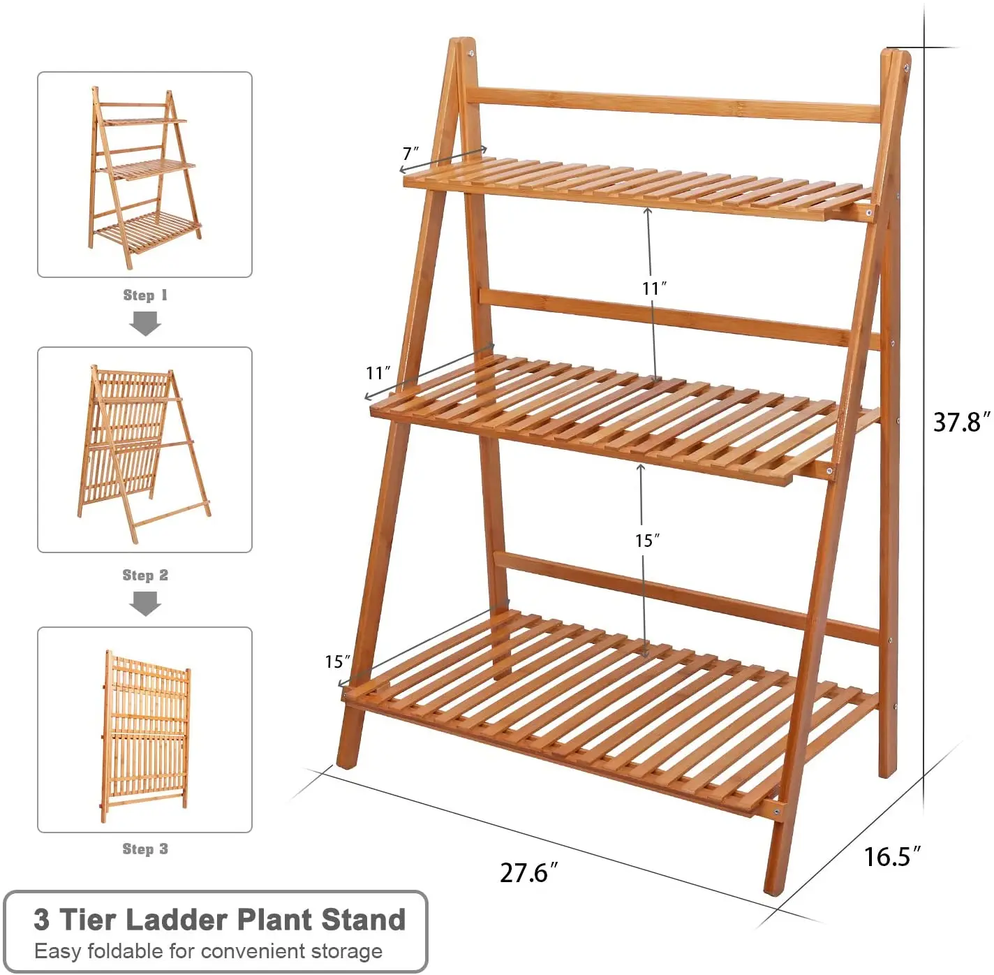 Bamboo Ladder Plant Stand 3 Tier Foldable Flower Pot Display Shelf Rack Buy Raised Garden Rack Wooden Flower Rack Wooden Plants Shelf Product On Alibaba Com