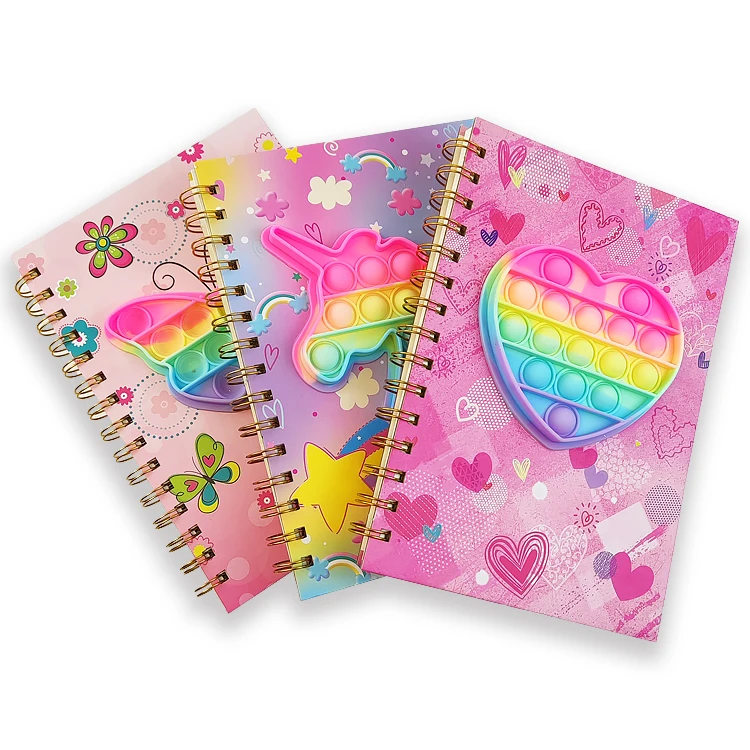 2023 Silicone Pop Bubbles Notebook Decompression Fidget Toy Hand Ledger Memo Pad Cubs Fox Toy Spiral Note Book with Popper Cover