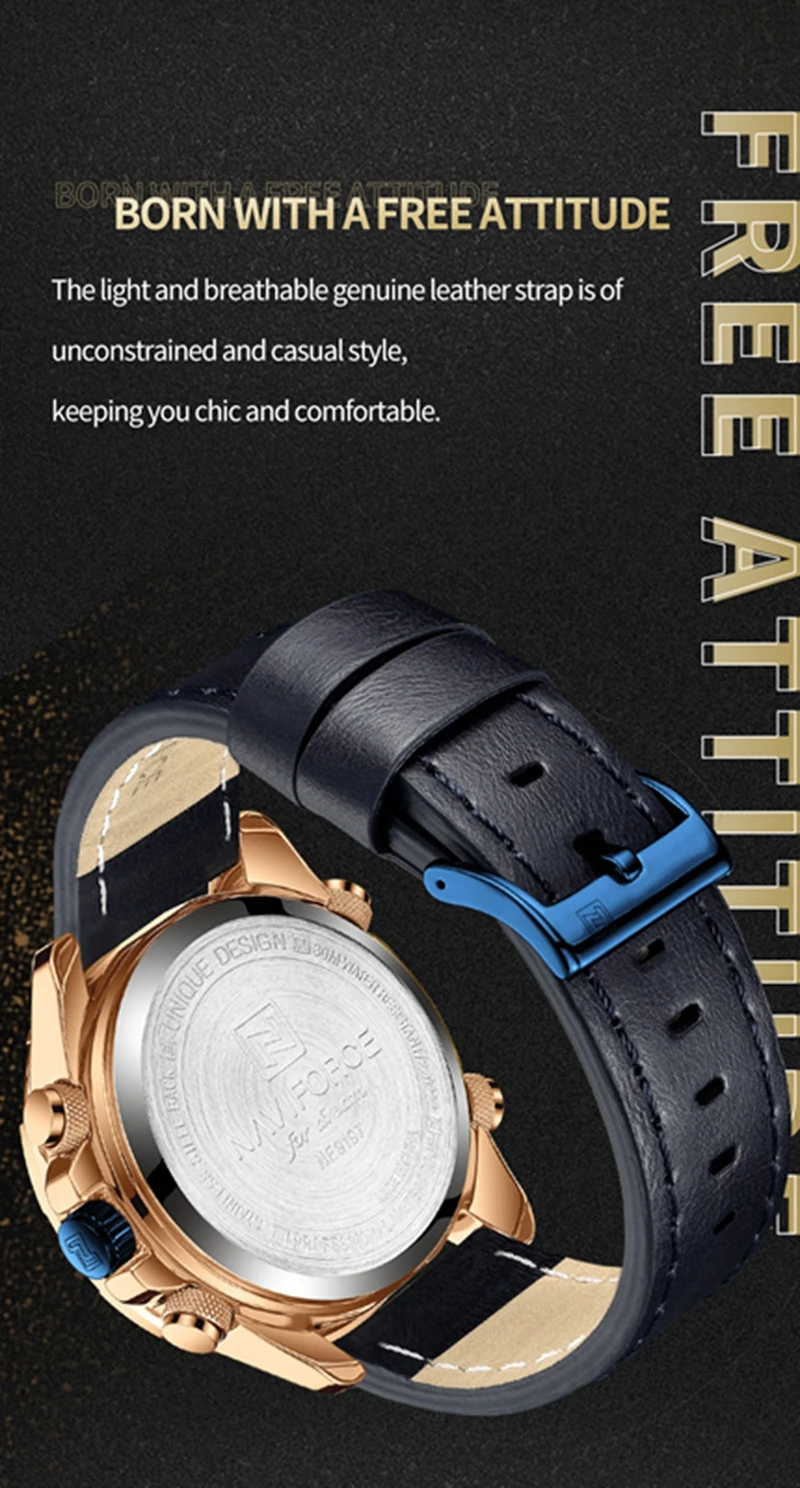 NAVIFORCE 9197L Quartz Watches Mens Luxury Sport Chronograph Waterproof Quartz Big Clock Digital Wristwatches Men Watch