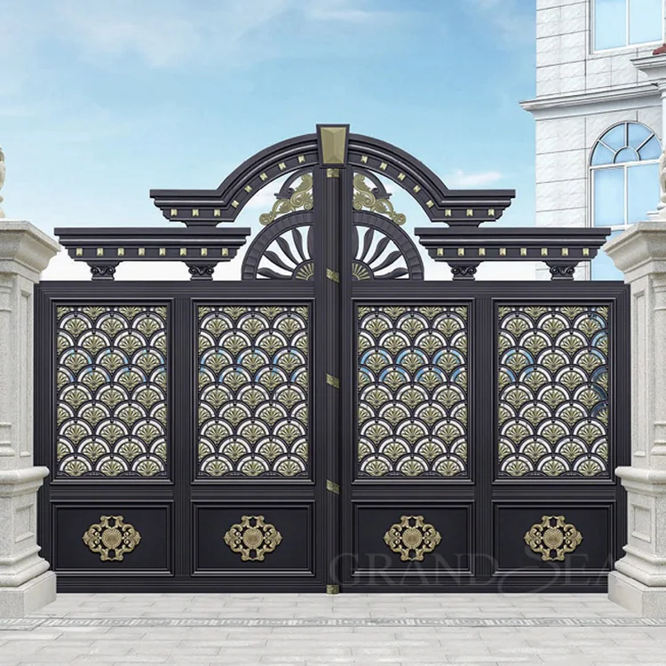 Classic Style High Quality square Shape Flower Pattern Aluminum Exterior Electric  Yard  French Iron Gate