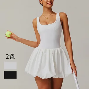 New Summer Women's Fashion Solid Color High Waist Two Piece Anti Light Tight Sports Strap Tennis Skirt