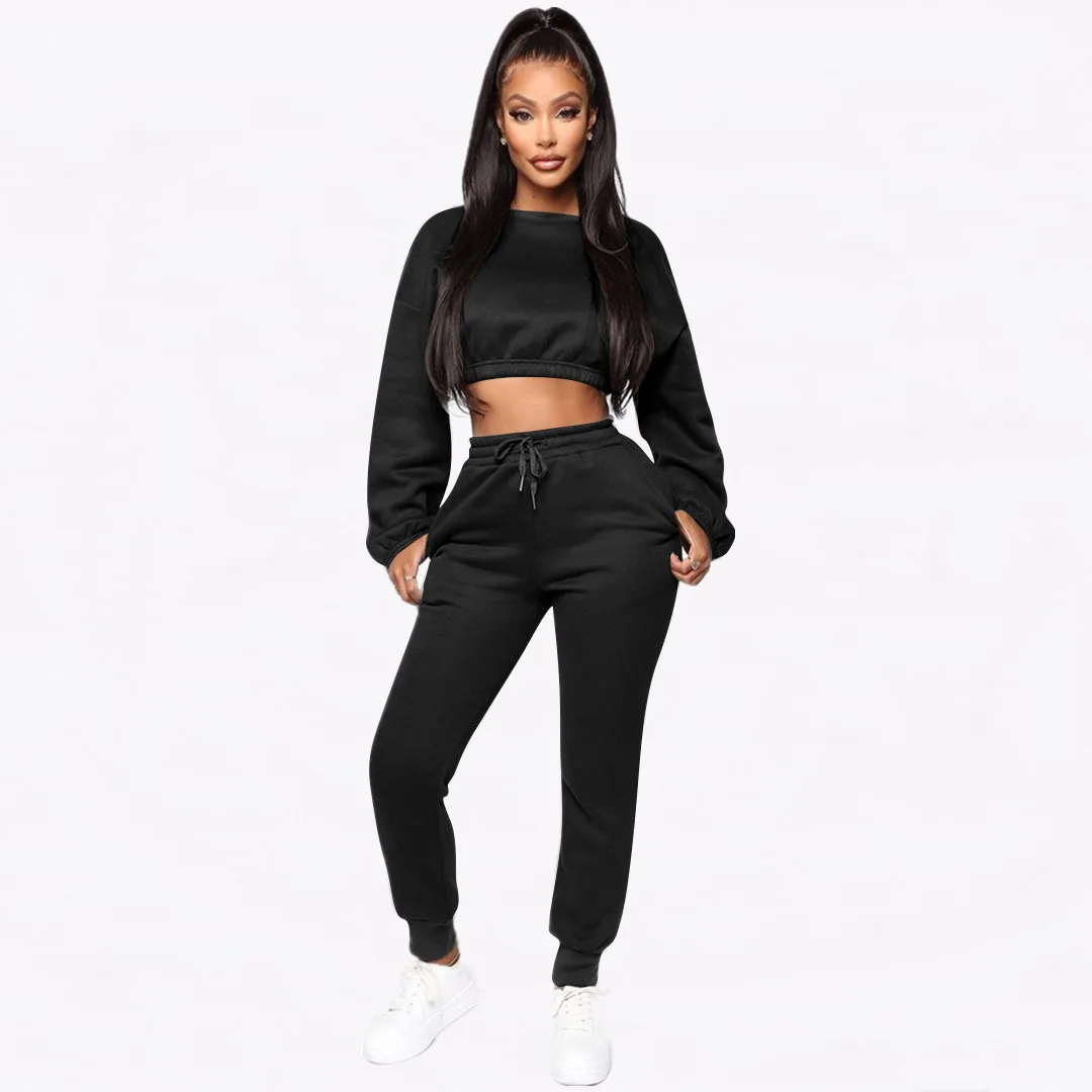 Azokoe Women 2 Piece Sweatsuit Set Crew Neck Solid Color Pullover Tops and Drawstring Jogger Pants Tracksuits Outfit 