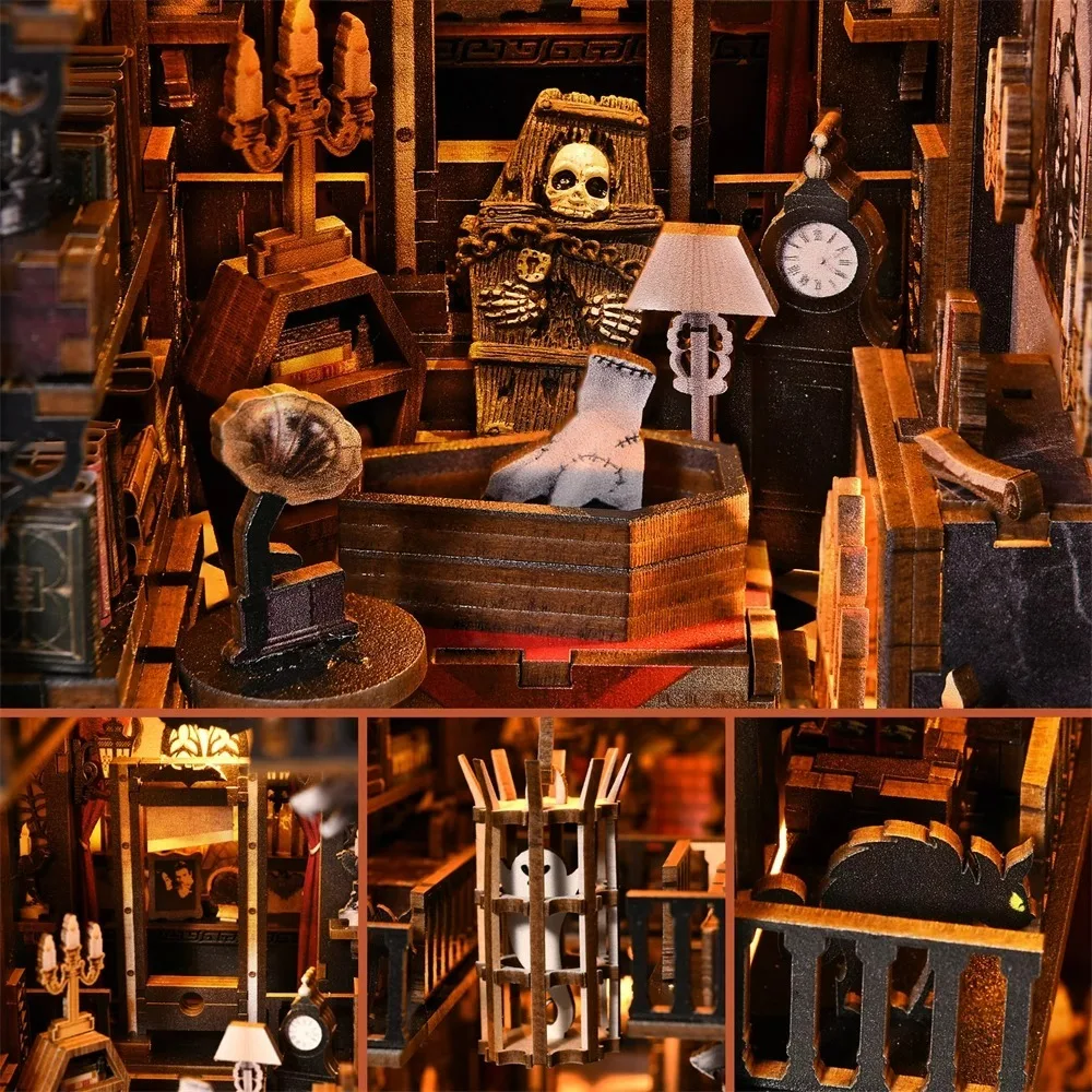 product book nook wooden puzzle kit   3d miniature bookshelf model fun diy project  thoughtful gift idea572-11