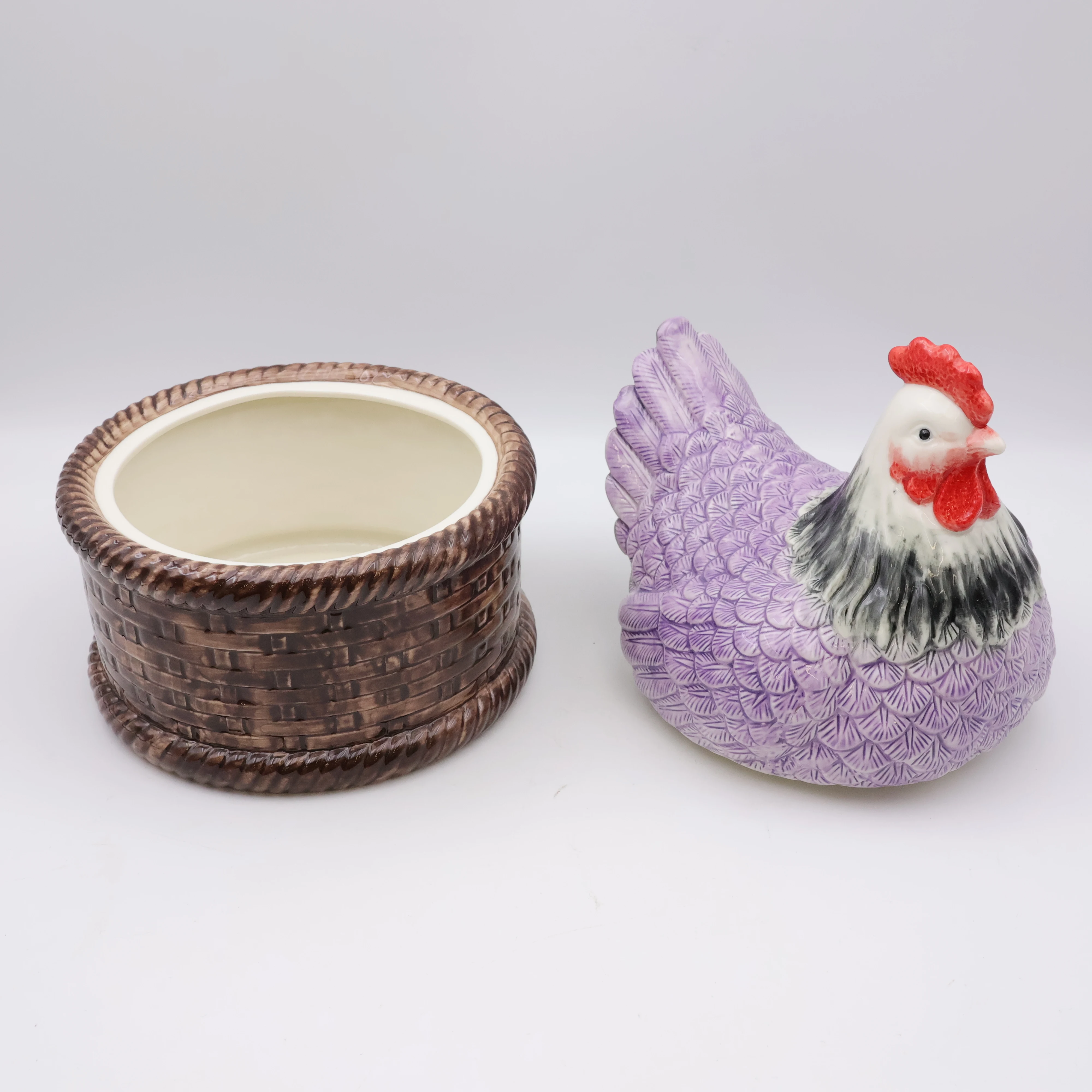 Custom Handmade Porcelain Kitchen Cocoa Cookie Candy Cereal Jar Ceramic Lifelike Chicken Hen Rooster Animal Storage Cookie Jars
