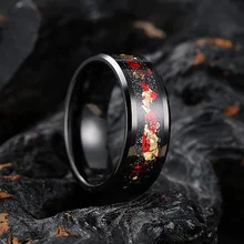 Newest item 8mm Black Tungsten Wedding Ring red gold Foils inlay Laser i love you mens tungsten rings Beveled Edge