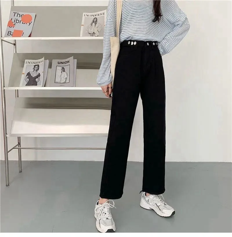 Pantalones Vaqueros De Tubo Rectos Y Sueltos Para Mujer,Vaqueros Largos  Coreanos De Cintura Alta Para Mujer,Pantalones Largos De Pierna Ancha  Versátiles Finos Para Espectáculos De Verano 2021 - Buy Lady Jean,Botón  Jeans