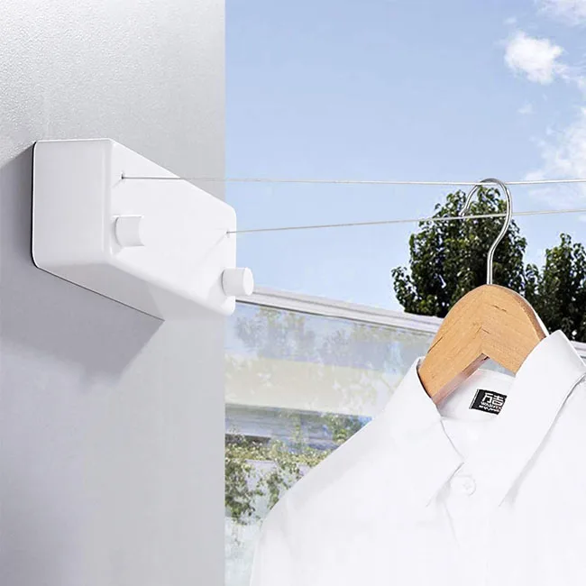 Retractable Clothesline Indoors Laundry Line with Adjustable Stainless Steel Double Rope Wall Mounted Drying Line