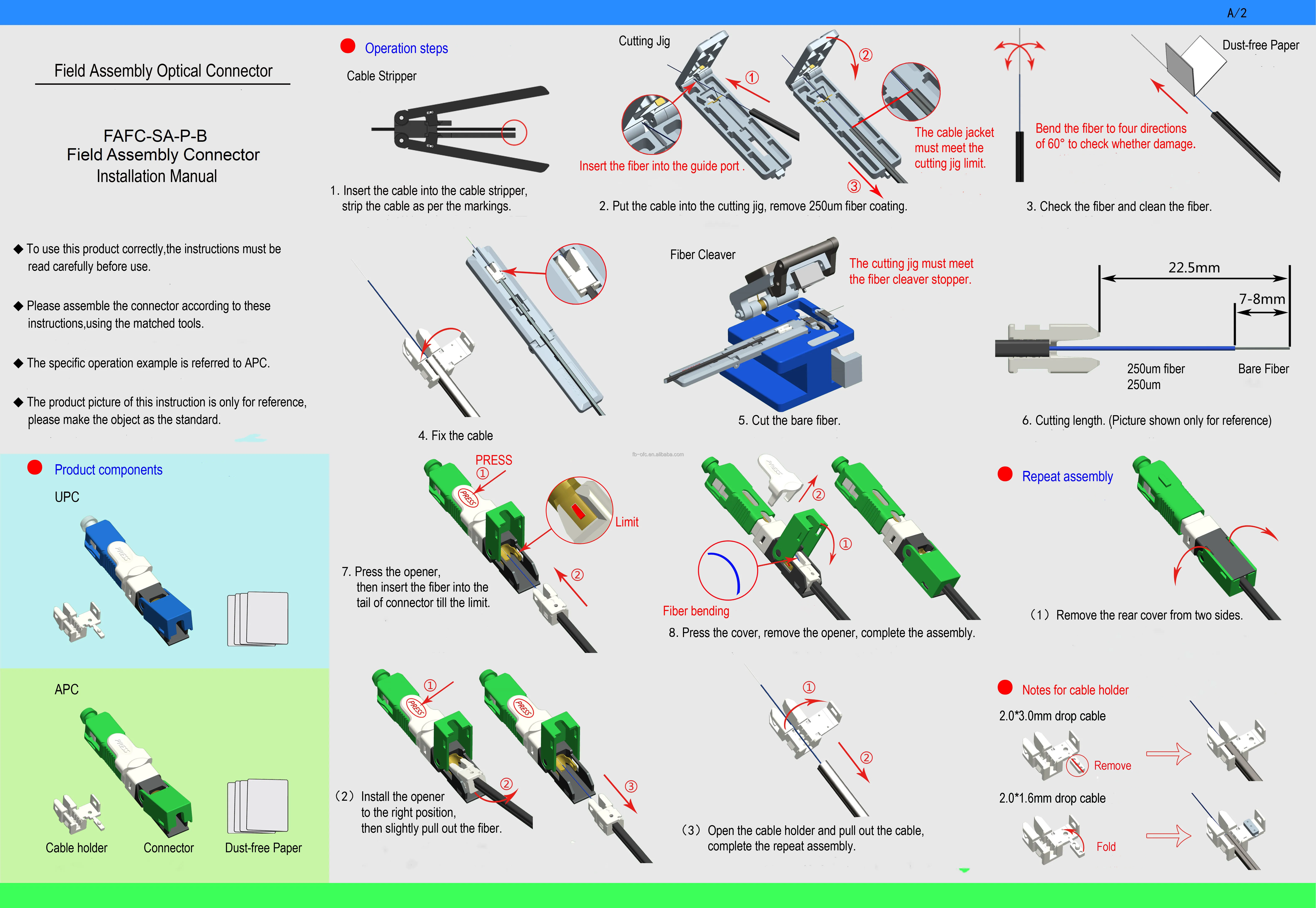 Optical Fiber Low Loss Single Mode Fast Connector SC APC/UPC FTTH Quick ...