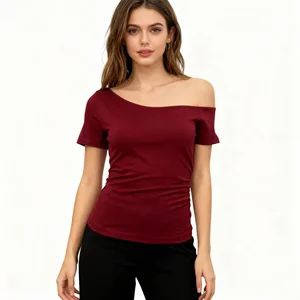 New Styles Knitted Soft Fashionable Woman Tops One Shoulder Asymmetrical Elegant Women's Blouses&Shirts
