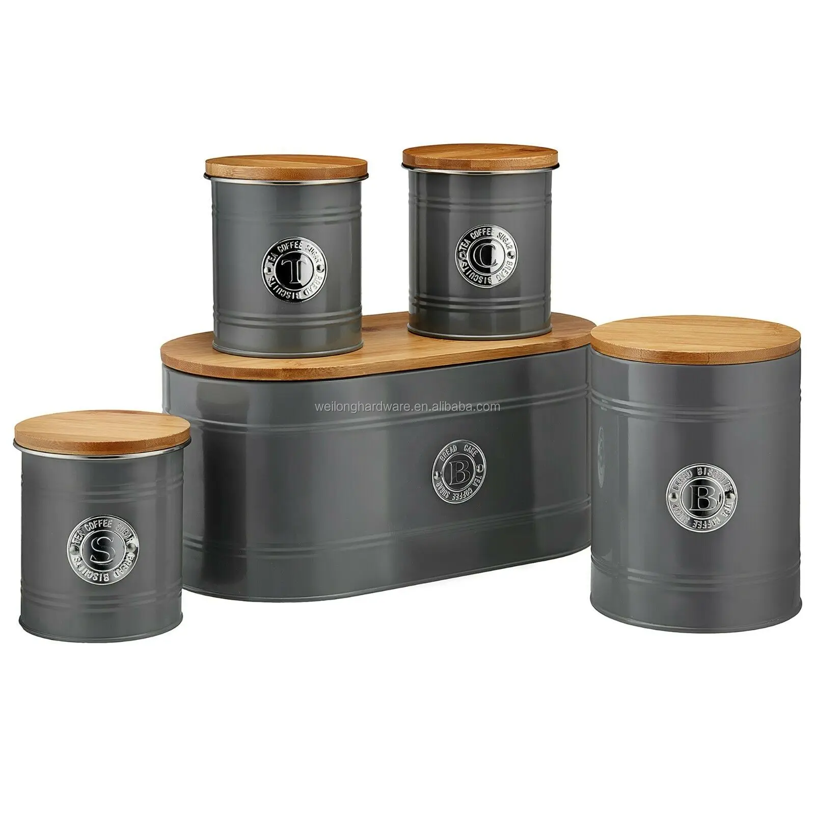 Metal Kitchen Storage Canister Set 5 Pieces Tin Containers Food Loaf ...