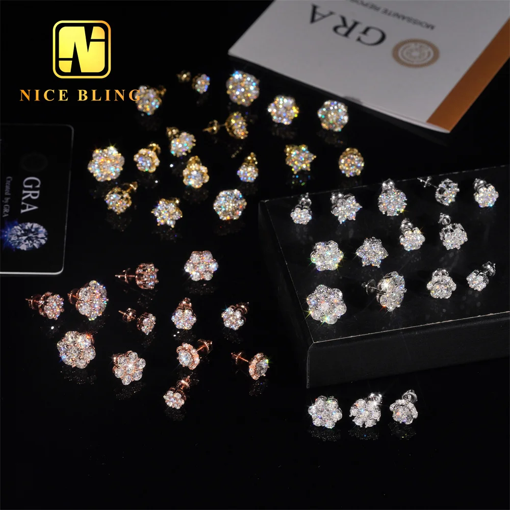 Moissanite Flower Stud Earrings 925 Sterling Silver Gold Plated_voghion.com