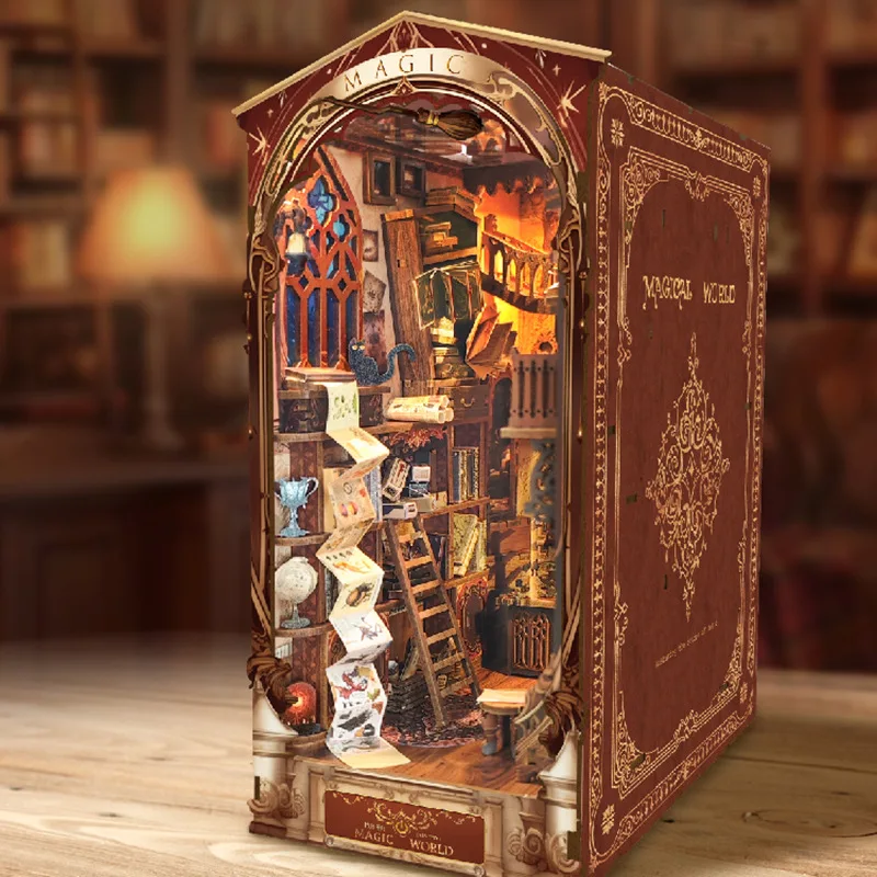 2024 Magic World Book nook DIY Bookshelf Insert Decor Alley Bookends Model Build-Creativity Kit Magic Bookstore Book Nook Diy