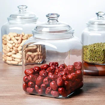 Wholesale Customized Large Airtight Cube Lid Glass Storage Jar with Non-Hole Cover for Tea Coffee Sugar Kitchen Food & Nuts