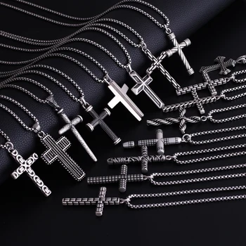 Men Gold Pendant Rosary Catholic Stainless Steel Christian Jesus Islamic Muslim Faith Cross Necklace