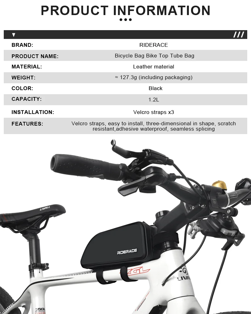 RIDERACE Bike Top Tube Bag Waterproof Durable Cycling Storage Bag MTB Road Bicycle Handlebar Front Bag Ultralight Frame Pouch