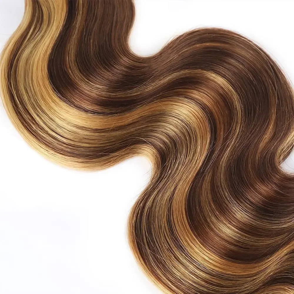 P4/27 Body Wave Bundles 100% Human Hair Brown Ombre Extensions Women_voghion.com