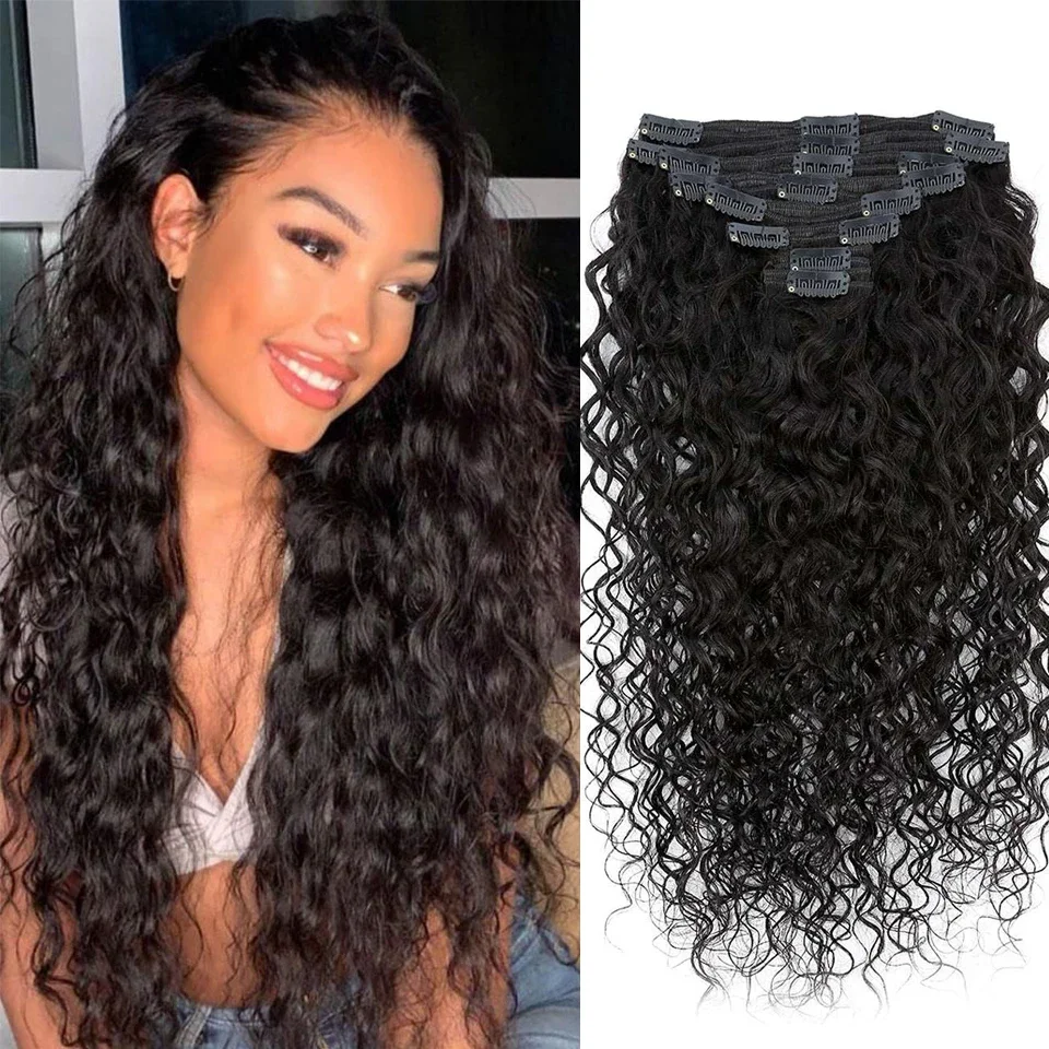 Extensions de cheveux brésiliens ondulés à clipser 100 % cheveux humains pour femmes, pinces à cheveux faciles à utiliser_voghion.com