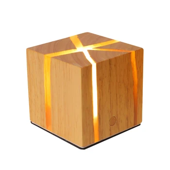 Rechargeable wireless Wooden Crack night light Creative Solid Wood and Epoxy Resin Bedside Lamp led wood night lamp atmosphere